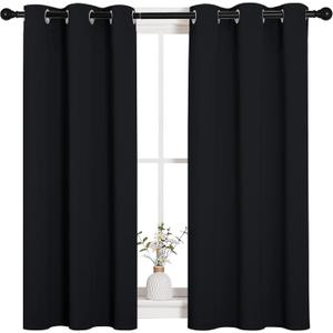 NICETOWN Halloween Bathroom Blackout Curtains and Drapes, Black Solid Thermal Insulated Grommet Blackout Drapery Panels for Window (2 Panels, 34 inches Wide by 45 inches Long, Black) (34"W x 45"L (Pack of 2), Black)