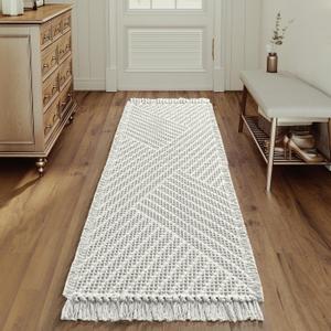 H.VERSAILTEX Waffle Bath Runner Rug Long Bath Mat Super Absorbent Boho Bath Rugs Non Slip Bath Runner for Bathroom Floor Machine Washable Dry Fast Bathroom Rugs with Tassels, 24" x 72", Ivory White