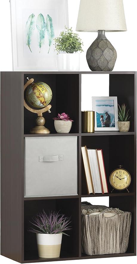 Whitmor 6 Cube Storage Organizer, 3 Tier Stackable MDF Wood Bookcase, Open Storage Display Bookshelf, Storage Cabinet for Living Room, Bedroom, Home, Office, 24" L x 11.7" W x 35.88" H, Black