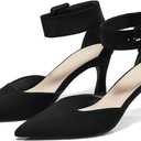 Coutgo Womens Kitten Low Heels Closed Pointed Toe Ankle Buckle Strap Pumps Suede Dress Wedding Shoes, Size 9