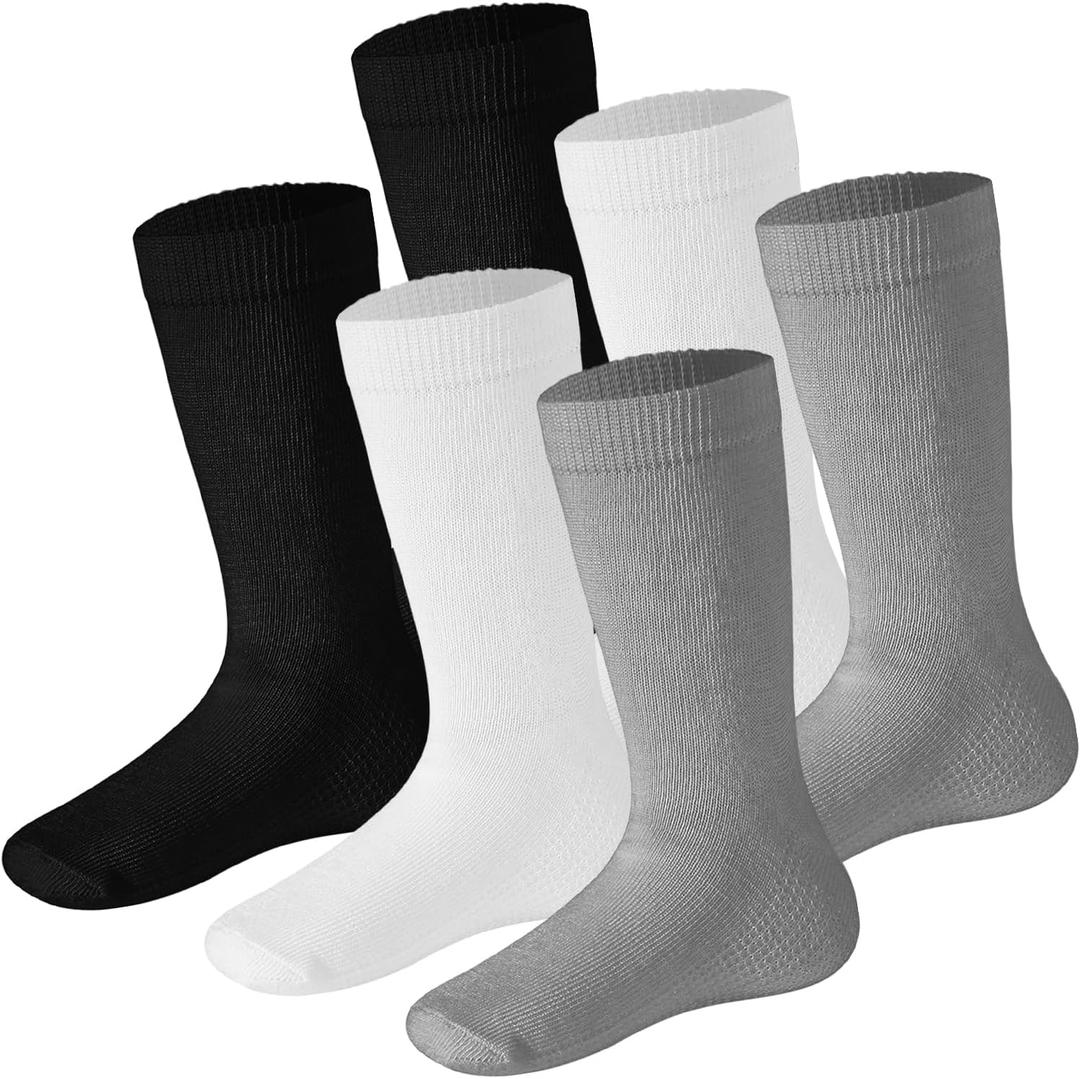 2 x Debra Weitzner Kids Cotton Socks 4-12 Years Boys & Girls - Black and White Soft Kids Crew Socks Seamless Toe - 6 Pairs