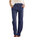 Women’s Casual Pants – Solid Color – Elastic Waist – Drawstring – Plus Size – Straight Leg – Women’s Trousers, XL