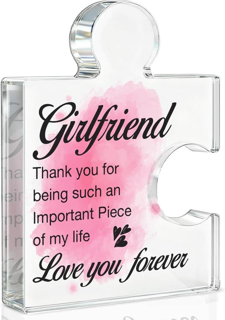 Girlfriend Gifts for Women Her, Gifts for Girlfriends Valentines Day Anniversary National Girlfriends Day Birthday, Girlfriend Acrylic Puzzle Plaque Decorative, 4.6*3.5*0.6 inches