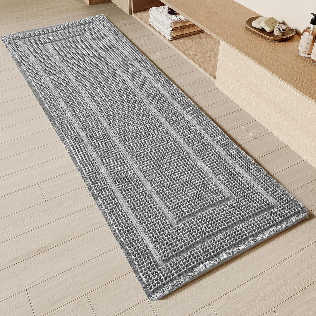 BULULOM Bathroom Runner Rug Super Absorbent Non Slip Long Bath Mat Machine Washable Boho Bathroom Rugs Quick Dry Rug Runners for Hallway Bedroom Laundry Room,Grey, 2'x 6'(24" x 72")