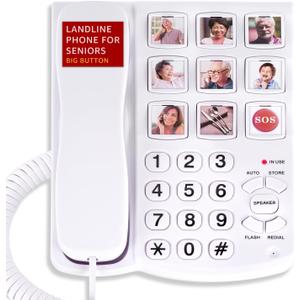 Uvital Big Button Phone for Seniors, Corded Landline Phone with 9 One-Touch Dialing Big Buttons, Hands-Free Calling, Loud Ringer, Easy to Use for Visually Impaired Telephone for Seniors (01-Button White)