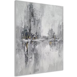 YHSKY ARTS Abstract Cityscape Oil Painting with Gold Foil Accents, Hand Painted Textured Modern Wall Art for Home Decor (27.5"L x 19.6"W)