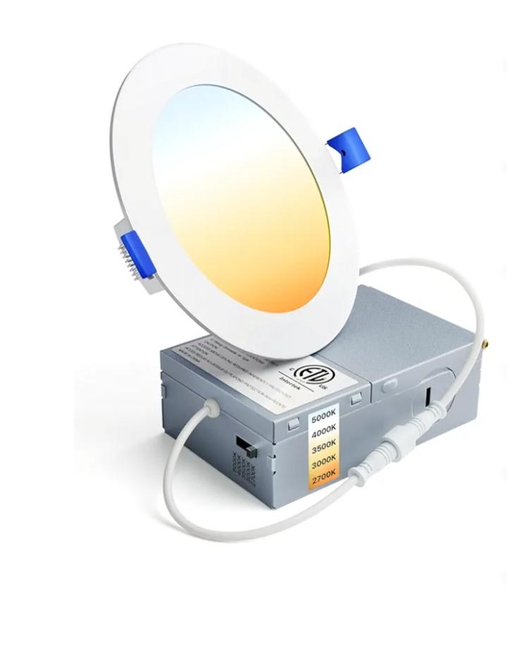 Ensenior 6 Pack 4 Inch LED Recessed Ceiling Light, Dimmable, 2700K-5000K 5CCT, 750LM 9W 120V, High Brightness Canless Wafer Downlight - ETL&FCC&IC