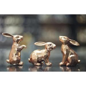 JORAE Gold Bunny Statues Easter Rabbit Figurines Set of 3 Vintage Rabbit Statues Animal Home Dcor Office Table Ornament, Champagne Gold, 3" H, Polyresin
