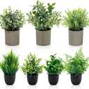 AUUGUU Artificial Potted Plants Faux Greenery in Cement Pots for Shelf, Bookshelf, Office or Home Decor, Small Decorative Fake Plants for Modern Indoor Display (7, XXL)