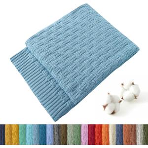 TREELY 100% Cotton Knitted Throw Blanket Couch Cover Blanket(50 x 60 Inches, Teal Blue)