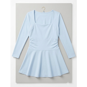 Women's High Elasticity Mini Dress Square Neck 3/4 Sleeve Dresses Corset Waist with Ruffle Hem Skirts Fit Cocktail Party and Work Outfits XL