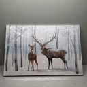 Winter Scene Pictures Canvas Wall Art Decor: Reindeer Christmas Wall Decorations Deer Winter Forest Landscape Painting Prints Holiday Framed Artwork for Bedroom Farmhouse Home Office Indoor Large 24"x36"