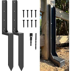 Fence Post Repair Kit - One-Piece Steel Anchor Stakes to Quick Fix Broken/Leaning 4x4/6x6 Wood Posts (Thickened 11-Gauge, 2-Pack)