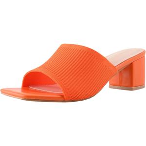 Shoe'N Tale Heeled Sandals For Women Square Open Toe Heeled Mules Chunky Block Low Heel Slip On Slides(7.5, Orange)