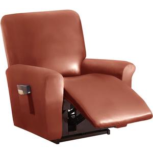 vctops 4 Pieces Waterproof Faux PU Leather Recliner Slipcovers Stretch Soft Sofa Couch Cover Anti-Slip Furniture Protector with Elastic Bottom for Kids Cats Dogs,(Orange,1 Seat)