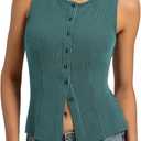 Kate Kasin Women Summer Going Out Tank Tops Y2K, Button Up Sleeveless Top, Ribbed Knit Sweater Vest Trendy (L)
