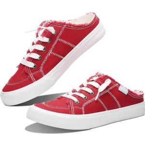 Obtaom Women Canvas Mules Memory Foam Clipper Fashion Sneakers Comfortable Slip-On Mule Backless Holiday Shoes (6)