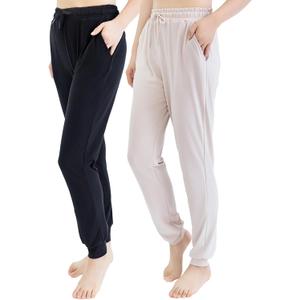 TRIUNION 2 Pack Sweatpants for Women with Pockets Lightweight Jogger Pants for Women Lounge Pants for Workout Running Yoga (Large, Black/Khaki)