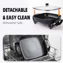 12" Ceramic Nonstick Electric Skillet with Tempered Vented Glass Lid, Scratch-Resistant Surface, Cool-Touch Handles, Removable Easy-to-Clean Design, 1200W, Sleek Black