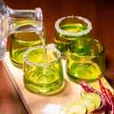 Mezcal & Tequila Sipping Glasses - Set of Four | Artisan Hand Blown Glass from Mexico | Handmade Copitas - Mezcal & Tequila Gift Set | Taste of Mexico in Every Sip (Lime Green)