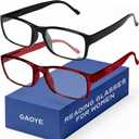 Gaoye 2-Pack of Reading Glasses +1.0 - Blue-Light Filter, UV Protection - Readers with Rectangle Frames