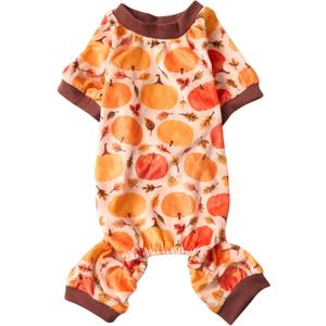 Pumpkin Fall Leaves Thanksgiving Dog Pajamas Clothes Male Female Pet Onesie PJS for Autumn Seasons Medium 16"