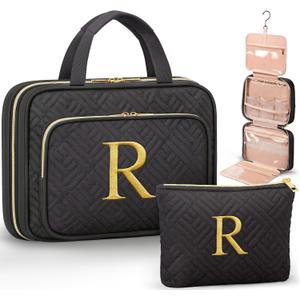 Personalized Gifts for Women, Initial Toiletry Bag Hanging Travel Organizer & Makeup Cosmetic Bag with Embroidery Letter Teacher Appreciation Gift Birthday Valentines Gifts for Mom Wife Friend Sister