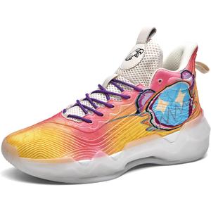Men's High-Top Basketball Shoes Anti-Slip and Wear-Resistant Soles Running Shoes Graffiti Design Fashionable Sports Shoes, Size: 8.5 Women/7.5 Men
