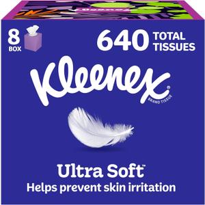 Kleenex Ultra Soft Facial Tissues, 8 Cube Boxes, 80 Tissues per Box, 3-Ply