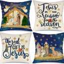 Christmas O Holy Night Jesus Throw Pillow Covers Christmas Saying Pillow Covers 18x18 Set of 4 Winter Holiday Cushion Case Decorations for Sofa Couch
