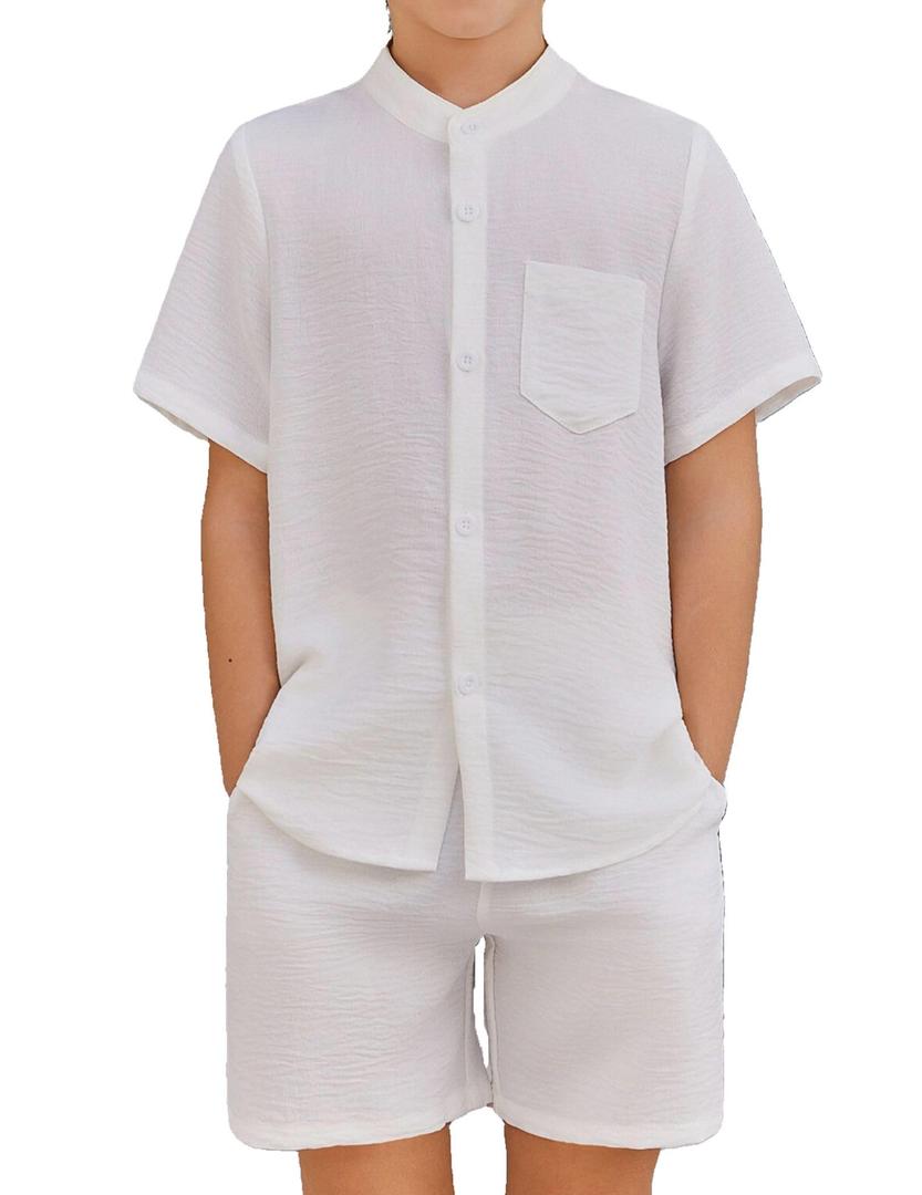 Arshiner Toddler Boys 2 Piece Outfits Texture Button Down Shirt and Shorts, Size 11-12Y