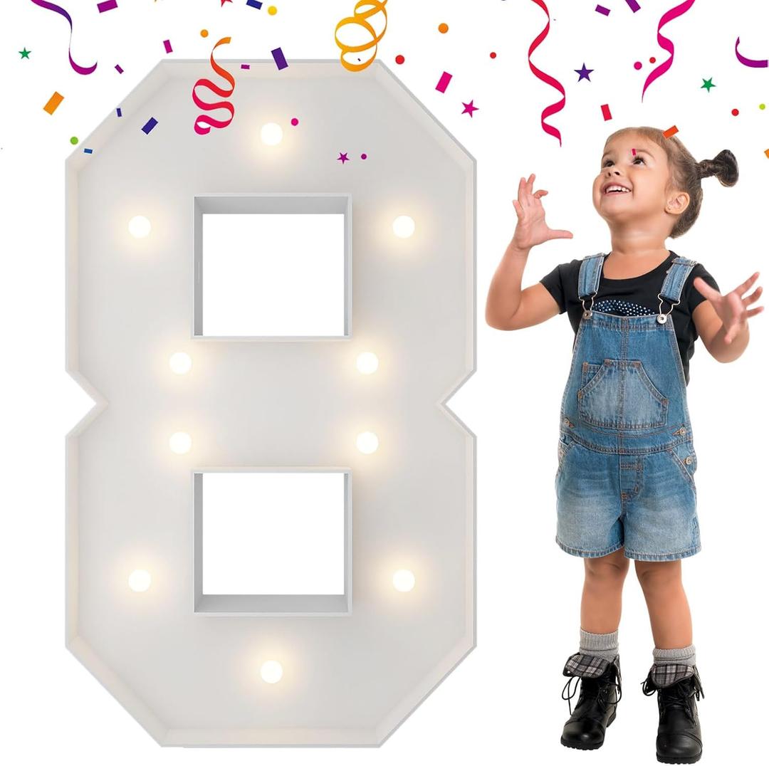 3FT Light Up Numbers Letters, Mosaic Numbers for Balloons, Giant Mosaic Balloon Number 8 for Happy 18th Birthday Decorations, 80th Birthday Decor for Women Men, Anniversary Decor