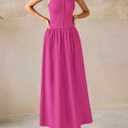 PRETTYGARDEN Maxi Dresses for Women 2026 Summer Casual Sleeveless Patchwork Flowy Vacation Sundress Knit Long Work Tank Dress (Pink, S)