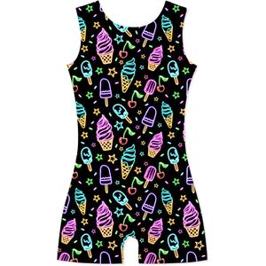 Idgreatim 2-10 Years Gymnastics Leotards for Girls Sparkly Biketards Unitards Athletic Tumbling Outfit (Neon Ice Cream)