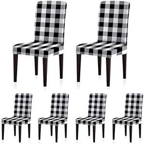 SoulFeel Set of 6 Buffalo Check Chair Covers, Removable and Washable Stretch Spandex Parsons Chair Seat Protector Slipcovers for Dining Room, Restaurant, Hotel, Banquet, Ceremony (Black/White Plaid)