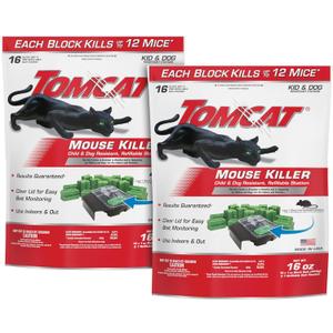Tomcat Mouse Killer, Child and Dog Resistant Refillable Station Weather-Resistant Indoor/Outdoor Bait Station with Clear Monitoring Lid, 1 Station and 16 Bait Blocks, 2 Pack