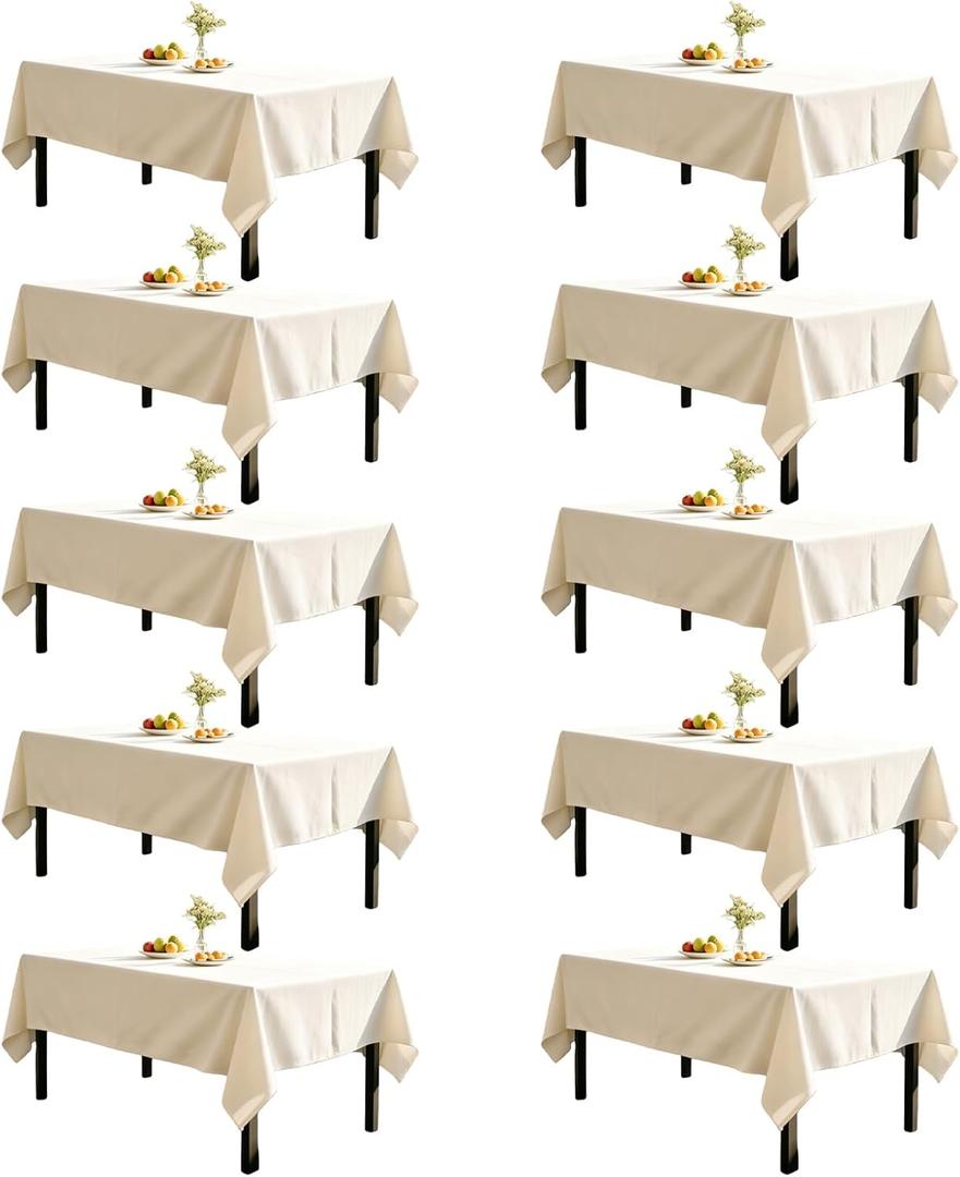 WIGENIUS 10 Pack Ivory Table Cloth Rectangle Tablecloths 60X102 Inch,Polyester Table Cloth for 6 Foot Rectangle Tables,Wrinkle Resistant Washable Fabric Table Covers for Party,Wedding Banquet