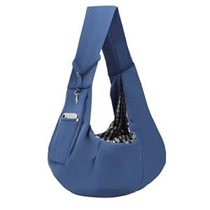Dog Carrier Sling - Reversible Puppy Carrier Purse with Storage Pocket, Hand-Free Dog Sling Carrier for Carry Small Dogs and Cats, Travel Safety Harness, Dog and Cat Harness (Blu)