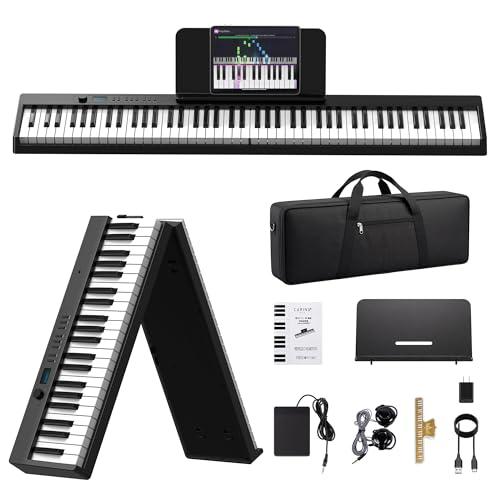 Carina Piano Keyboard, 88 Keys Full Size Semi Weighted Foldable Piano, Portable Electronic Keyboard Piano, Sustain Pedal, Keyboard Stickers, Music Stand and Piano Bag (Black)