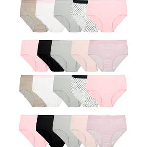 Fruit of the Loom Girls' Cotton Brief Underwear, Multipack (10, Brief - 20 Pack - Black/Pink/Grey)