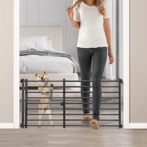 Malier Indoor Dog Gate with Door, 26-41" Extra Wide Full Metal Pet Gate Short Dog Gate for Stairs, Pressure Mount 20'' Tall Small Puppy Gate, Easy Step Over Low Gate for Doorways (Black)