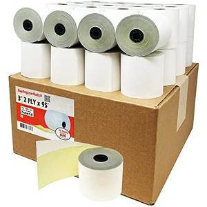 (45 Rolls) 2 Ply Carbonless Rolls 3" X 95 Feet White/Yellow Receipt Paper POS Cash Register Two Ply White/Canary for Star Micronics SP700 SP2000 UP389 Omni 480 TMU 220 250 Require Ribbons ERC30/34/38