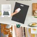 Tempered Glass Cutting Board Set, Large 12x16 Glass Cutting Board for Kitchen with 4 Non-Slip Feet, Heat & Shatter Resistant, Dishwasher Safe, Includes Bonus Sponge & Cloth,Perfect Kitchen Gift-Black