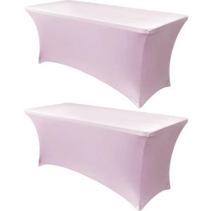 Obstal 4Ft Stretch Spandex Table Cover for Standard Folding Tables - 2 Pack Universal Rectangular Fitted Tablecloth for Party, Banquet, Events, Trade Show (Light Pink, 48L x 24W x 30H Inches)