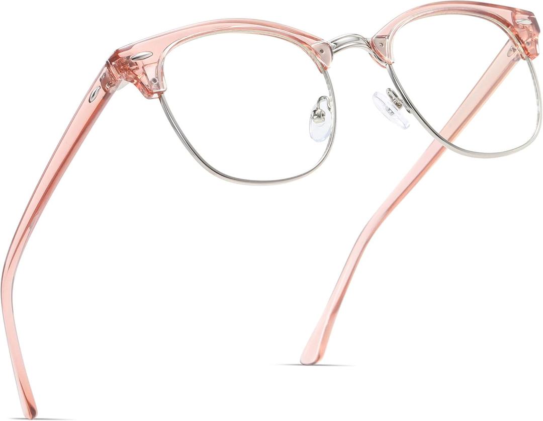 Blue Light Blocking Glasses Vintage Half Frame UV Clear Lens Anti Eyestrain Computer Gaming Glasses for Women +1