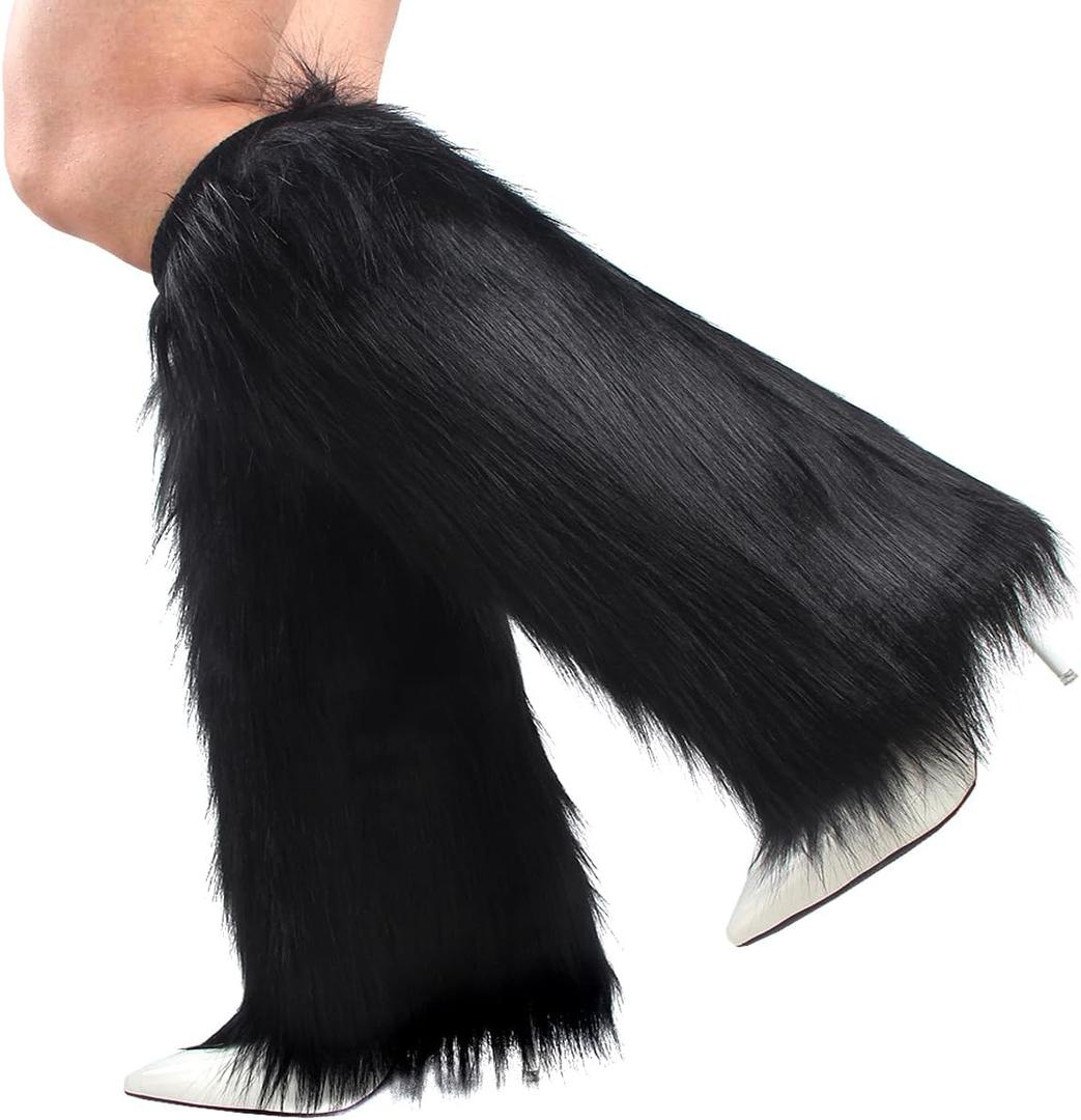 Womens Fluffy Faux Fur Leg Warmers Warm Cozy Furry Long Boot Cuffs Covers for Party Costumes