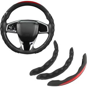 West Llama Carbon Fiber Steering Wheel Covers,3 Piece Car Wheel Cover Universal Fit 99% Cars(3PCS-Red)