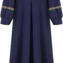 IBAKOM Abaya Dress for Women Muslim Clothes Islamic Eid Ramadan Dresses Arabian Turkish Jalabiya Middle East Ethnic Jilbab (Large, Navy Blue)