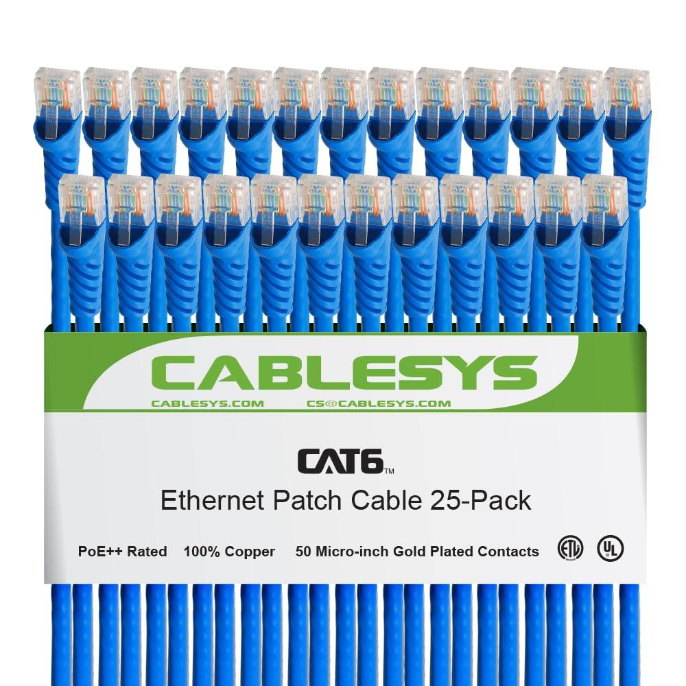 Cablesys Cat 6 Ethernet Patch Cord Snagless Boot, RJ45, Stranded, 550 MHz, UTP, Pure Bare Copper Wire, 24 AWG, LAN Network Patch Cable, Blue, 10 FT, 25-Pack Cablesys Cat 6 Ethernet Patch Cord Snagless Boot, RJ45, Stranded, 550 MHz, UTP, Pure Bare Copper Wire, 24 AWG, LAN Network Patch Cable, Blue, 10 FT, 25-Pack