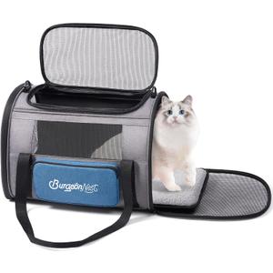 BurgeonNest Cat Carrier, Airline Approved Dog Carrier, Soft Sided Cat Pet Carrier for Small Medium Cats Dogs Under 20 lbs with Side Bag, Collapsible Travel Kitten Puppy Carriers, Blue